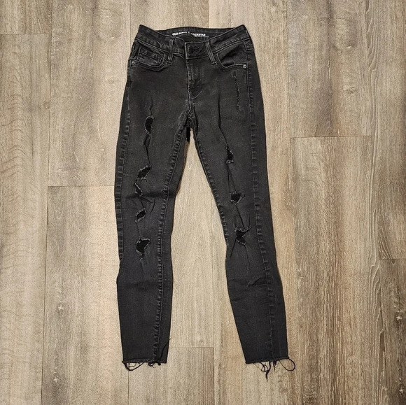 Old Navy Mid Rise Rockstar Black Distressed Jean - Picture 2 of 7